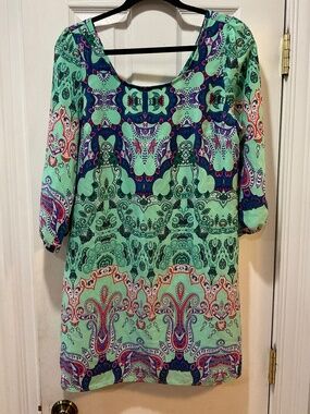 Pink Owl Apparel Mint Green Paisley Print Tunic Dress Made Size: Large